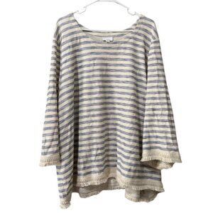 J.Jill Women Size 3X Tunic Sweater Fringe Hem Tunic Shirt‎ Striped Coastal Beach